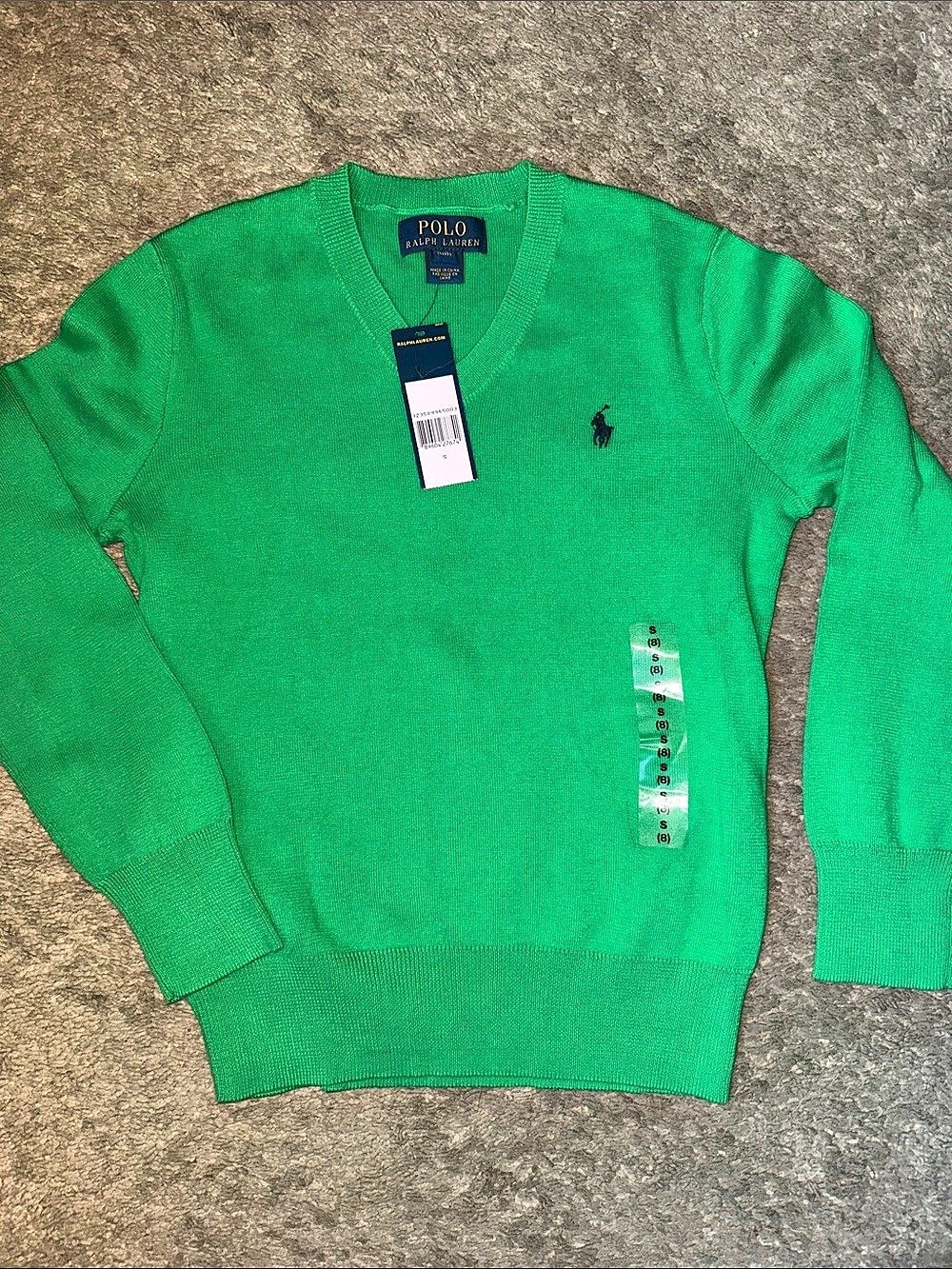 Polo Ralph Lauren Cotton V-Neck Sweater Green Size Small
